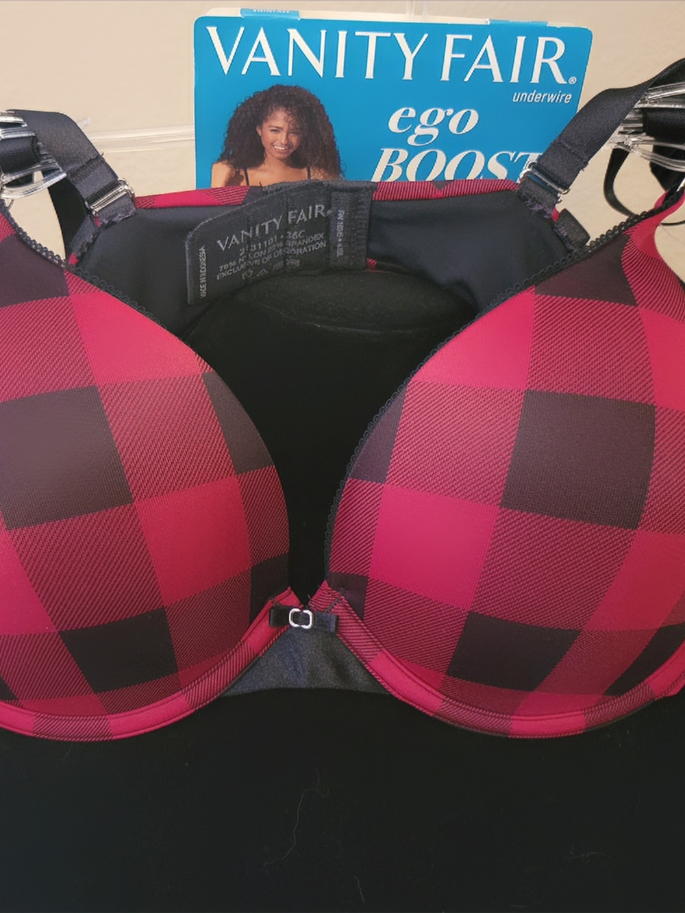 Vanity Fair Red and Black Plaid Underwire Push-Up Bra